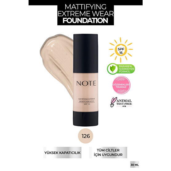 NOTE Mattifying Extreme Wear Fondöten Mat Bitiş 126  Nude Ivory Fondötenler Fiyatı