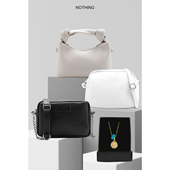 NOTHING Kadın 3lü Zincirli Çanta Urban Çanta Düğüm Detaylı Çanta Seti Kolye Hediyeli Gri Beyaz Siyah Unisex Çanta & Cüzdan ve Seyahat Çantaları Fiyatı
