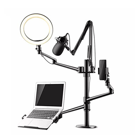 NPO Sttf7095B Notebook Stand Ring Işık Mikrofon Tablet Telefon Tutucu 6 in 1 Canlı Yayın Twitch Seti Monitör Aksesuarları Fiyatı
