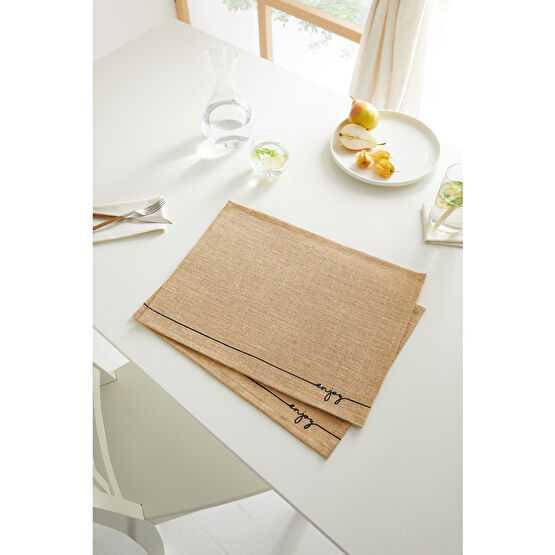 Ocean Home Textile 2 Adet Jüt Enjoy Baskılı Sofra Sunum Tabak Altlığı Supla Amerikan Servisi 45x35