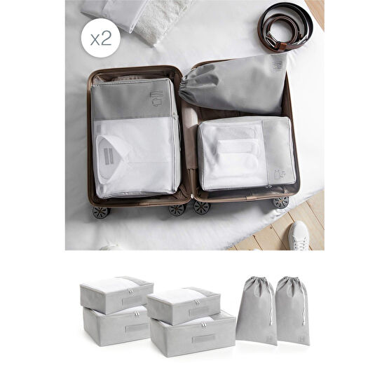 Ocean Home Textile 6lı Gri Valiz Düzenleyici Bavul İçi Organizer Set