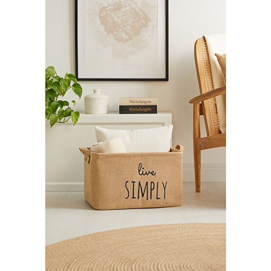 Ocean Home Textile Jüt Dolap İçi Çamaşır Çocuk Odası Oyuncak Düzenleyici Katlanır Saklama Sepeti Organizer 42x31x25