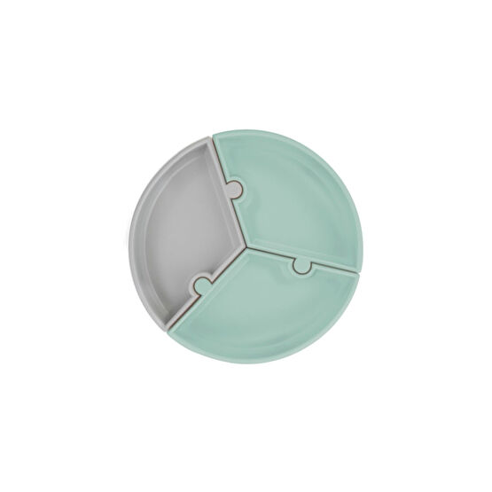 Oioi Puzzle Vakum Tabanlı Silikon Tabak - River Green/gri