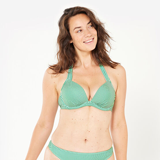 Olaian Kadın Push Up Bikini Üstü - Yeşil/Beyaz - Çizgili - Elena Bikini Fiyatı