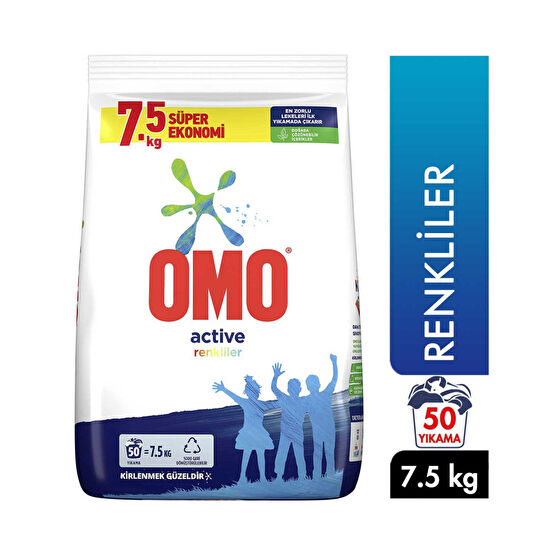 Omo Toz Çamaşır Deterjanı 7,5 kg 50 Yıkama Active Fresh Renkli