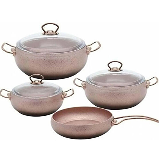 OMS Topchef 7 Parça Rosegold Granit Küre Tencere Seti 3023 Tencereler Fiyatı