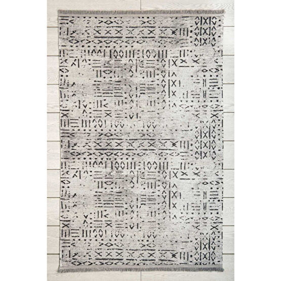 Oriente Home Iskandinav Desenli Yolluk Gri Yıkanabilir Şönil Halı Saçaklı Kaymaz Taban Koridor Halısı 80 x 900 Beden