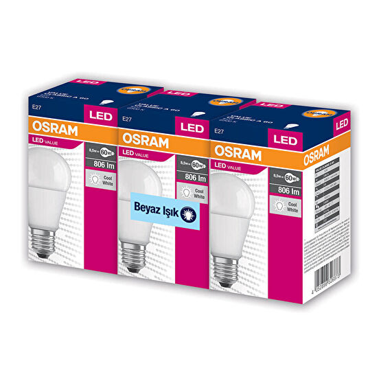 Osram 8,5 W E27 806 Lümen Beyaz Işık Led Ampul 3 Parça Paket Tasarruflu Ampul Fiyatı