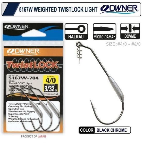 Owner 5167W Weighted Twistlock Light Black Chrome İğne