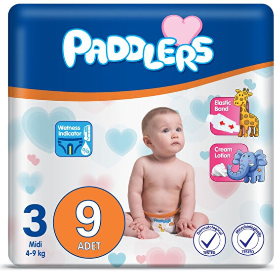 Paddlers Bebek Bezi 3 Numara Midi 9'lu (4-9 Kg) Deneme Paketi Bebek Bezi Fiyatı