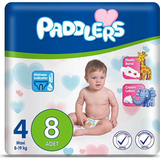Paddlers Bebek Bezi 4 Numara Maxi 8'li (8-19 Kg) Deneme Paketi - 8 Bebek Bezi Fiyatı