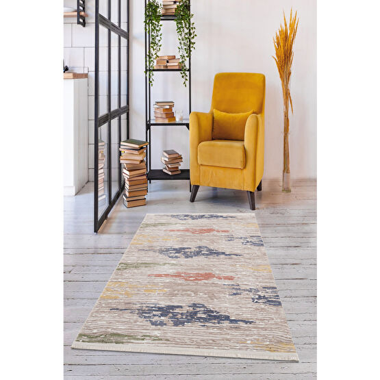 PANDA HALI Kaymaz Taban Makinede Yıkanabilir Püsküllü 1046 Vizon Yolluk&halı (saçaklı) 120 x 340 Beden