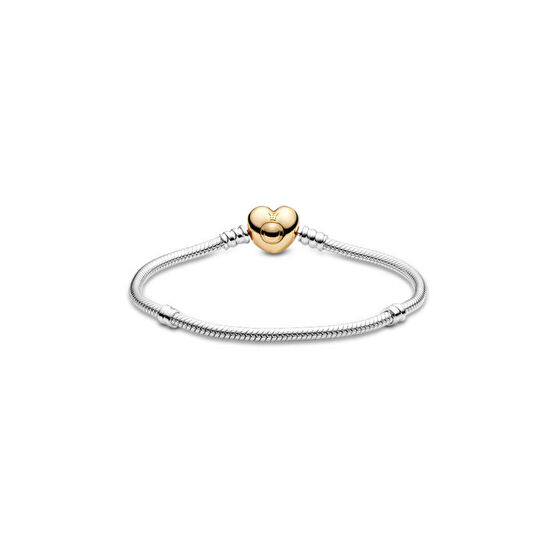 Pandora Moments 14 Ayar Altın Kaplama Kalp Klipsli Bileklik 17 cm Beden Gümüş Bilezik Fiyatı