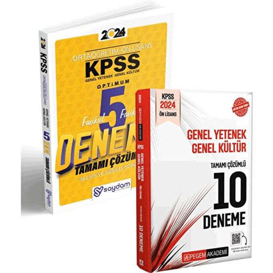 Pegem Akademi Yayıncılık 2024 KPSS Önlisans Tamamı Çözümlü 10'lu Deneme ve Saydam Yayınları KPSS Önlisans 5'li Deneme Seti KPSS Fiyatı