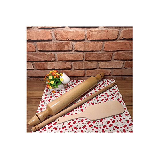 pembe lotus Oklava 50 Cm - Merdane - Çevirme Spatula 3 Lü Set Oklava Fiyatı