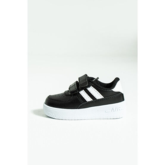 Pembe Potin Çocuk Unisex Siyah Beyaz Sneakers Cırtlı Spor Rahat Çocuk Ayakkabısı 35 Beden