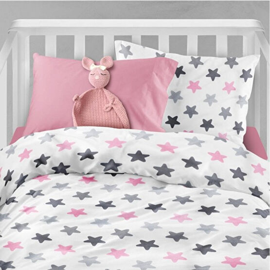 Pembe Yıldızlı Bebek Nevresim Takımı - 100 x 150 cm Bebek Nevresim Takımı Fiyatı