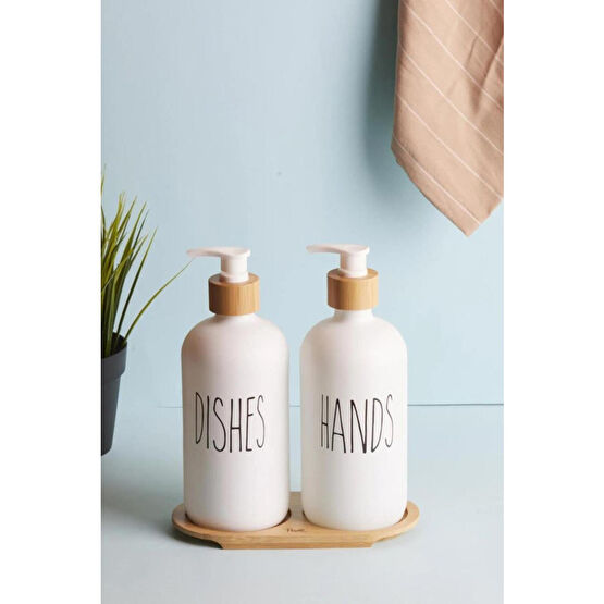 Perotti Lotion 2’li Beyaz Mutfak Sıvı Sabunluk Seti 500ml+500ml Bambu Tepsili Sabunluk Fiyatı