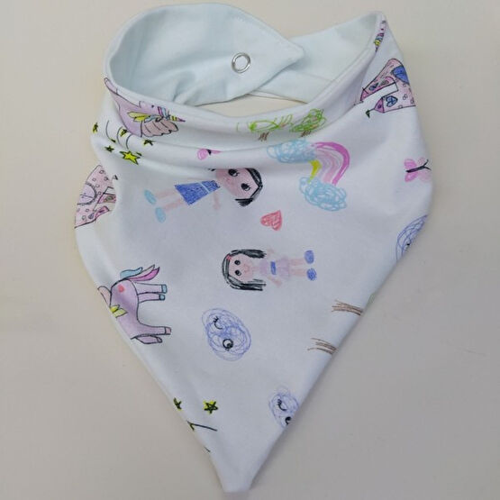 Petty Panda Kids  Çift Katlı Çift Taraflı Resim Çizgili Bebek Fular Önlük PPK11203 - 1 - 4 Yaş - Beyaz Mama Önlüğü Fiyatı