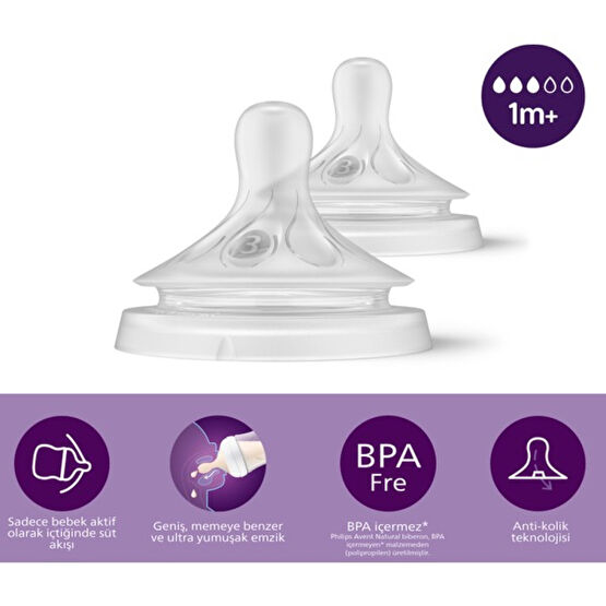 Philips Avent Natural Response 2'li Biberon Emziği, 3 Numara, 1+ Ay, Doğal Tepkili Biberon Emziği, SCY963/02 Biberon Emziği Fiyatı