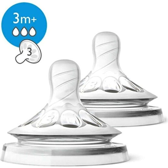 Philips Avent SCF043/27 Natural 3m+ 3 Damla Biberon Emziği 2'li - Hızlı Akış Biberon Emziği Fiyatı