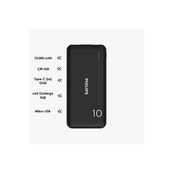 Philips DLP1810NB 10.000 mAh Power Bank Siyah (2 Çıkış) Taşınabilir Şarj Cihazı - Powerbank Fiyatı