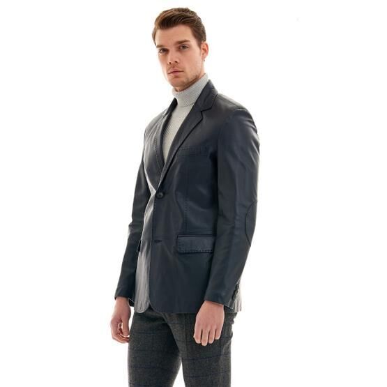 Pierre Cardin 52 Lacivert Erkek Deri Ceket