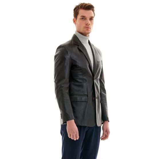 Pierre Cardin 52 Lacivert Erkek Deri Ceket