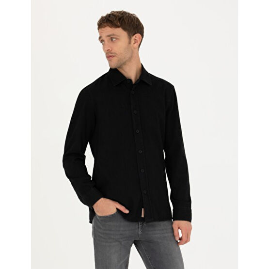Pierre Cardin Erkek Siyah Regular Fit Uzun Kollu Gömlek 50274658-VR046 Erkek Gömlek Fiyatı