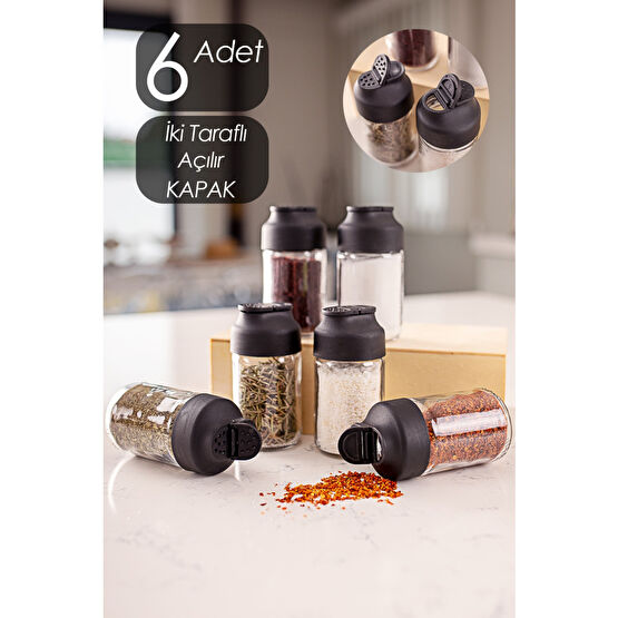 Porsima Çift Kapaklı Mini Cam 6lı Baharatlık Seti - Cam Tuzluk & Biberlik - Mini Baharatlık Takımı Baharat Setleri & Baharatlıklar Fiyatı