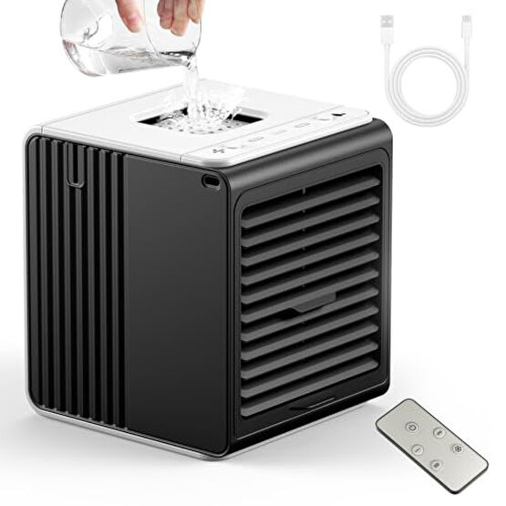 Portable Mini Personal Fan with Remote,BIESQYA 3-in-1 Small Ac Unit Cooler, 3 Speed USB Powered Desk Air Conditioner,Swamp Evaporative Windowless Humidifier for Room Office Camping Car, Black Klimalar Fiyatı