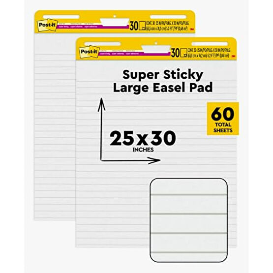 Post-it Super Sticky Easel Pad, Great for Virtual Teachers and Students, 25 x 30 Inches, 30 Sheets/Pad, 2 Pads, Lined Premium Self Stick Flip Chart Paper, Teacher Anchor Chart Şövale Fiyatı