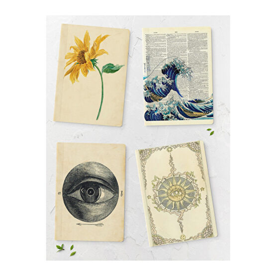Postifull Vintage Defter Seti - 4 Adet - 14cm*20cm - 64 Sayfa - Çizgisiz Defter Fiyatı