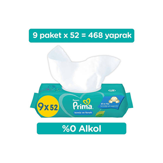 Prima Temiz Ve Ferah Islak Mendil 9 Paket 468 Yaprak Islak Mendil Bebek Mendil-Islak Mendil Fiyatı