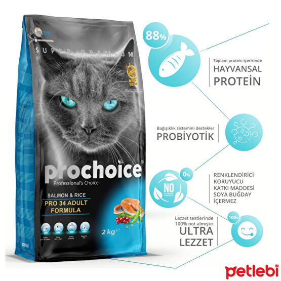 ProChoice 34 Somonlu ve Pirinçli Düşük Tahıllı Yetişkin Kedi Maması 2kg Evcil Hayvan Ürünleri Fiyatı