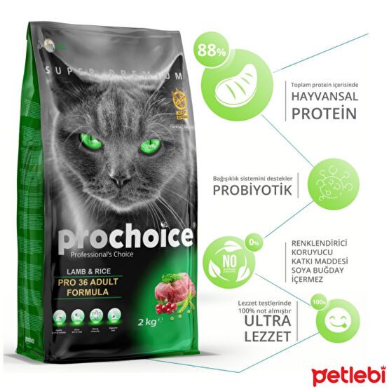 ProChoice Pro 36 Kuzulu ve Pirinçli Düşük Tahıllı Yetişkin Kedi Maması 2kg Evcil Hayvan Ürünleri Fiyatı