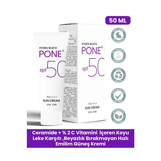 PROCSIN Hydra Block Pone Spf 50+ Ton Eşitleyici + Onarıcı + Yüksek Korumalı Güneş Kremi 50 ML