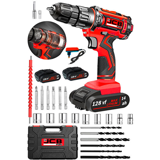 ProJCB Plus Germany Pro Red 128 V 14 Ah Çelik Şanzuman Bakır Sargılı Titan Çift Akülü Şarjlı Matkap Super Set Akülü Vidalama Makinesi Fiyatı