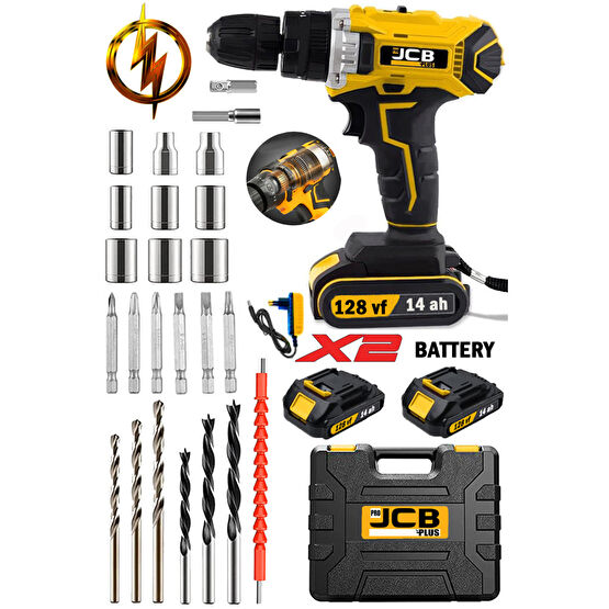 ProJCB Plus Germany Starwalt 128 Vf 14 Ah Çelik Şanzuman Bakır Sargılı Çift Akülü Şarjlı Matkap Prof Set Akülü Vidalama Makinesi Fiyatı