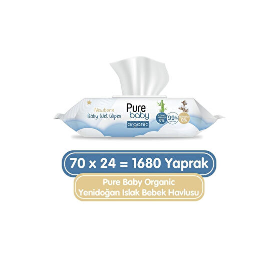 Pure Baby Organic Yenidoğan Islak Havlu 24x70 (1680 Yaprak) Bebek Mendil-Islak Mendil Fiyatı
