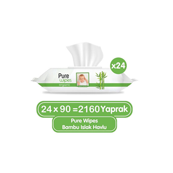 Pure Baby Organik Bambu Özlü Islak Havlu 24×90 (2160 Yaprak) Bebek Mendil-Islak Mendil Fiyatı