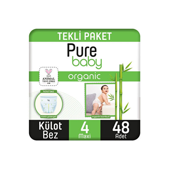 Pure Baby Organik Bambu Özlü Külot Bez Tekli Paket 4 Numara Maxi 48 Adet