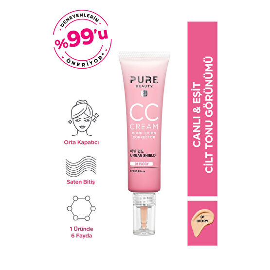 PURE BEAUTY CC Krem Spf50 Pa+++ Ivory 30 ml