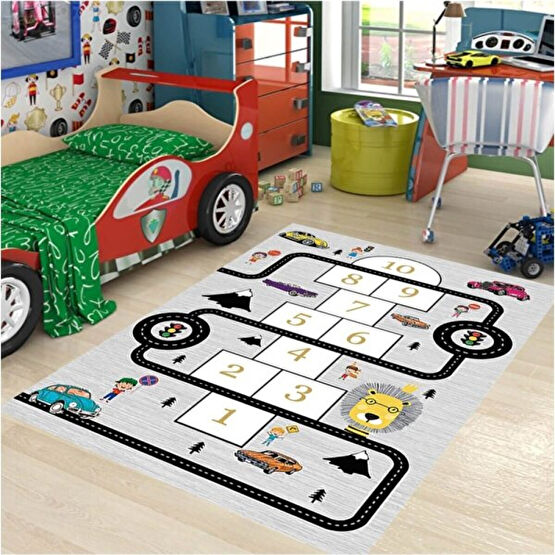 Qatalina Araba Yollu Trafik Yolu Eğitici Seksek Oyun Halısı Dijital Baskılı Kaymaz Taban Çocuk Odası Halısı - Renkli - 40 x 40 cm Bebek Odası Halı Fiyatı
