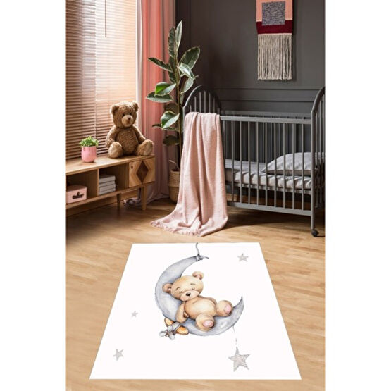 Qatalina Ayda Sallanan Ayıcık Desen Renkli Dijital Baskı Yıkanabilir Kaymaz Taban Bebek ve Çocuk Odası Halısı,bfoan2 - 40 x 40 cm - Beyaz - Kahve Salon Halısı Fiyatı