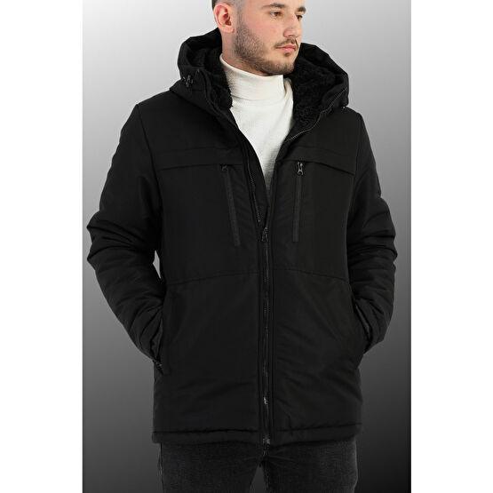 QAWWA Erkek Siyah Polarlı Su Ve Rüzgar Geçirmez Kapüşonlu Kışlık Spor Mont & Kaban & Parka XL Beden Mont (Outdoor) Fiyatı