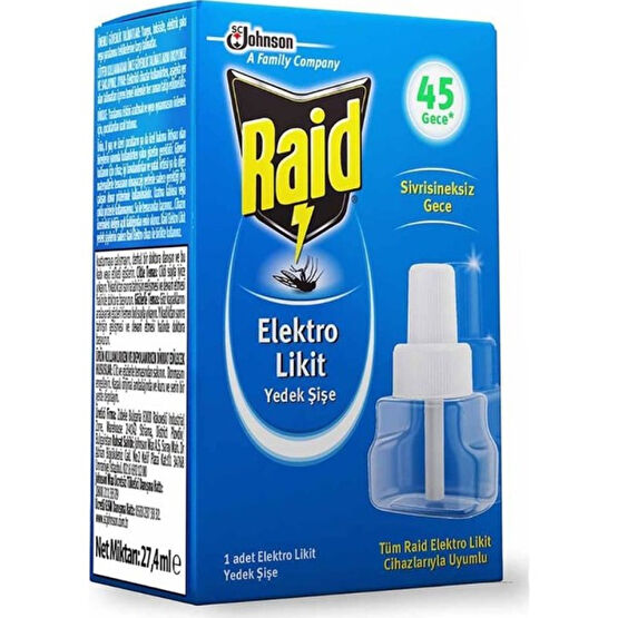 Raid Elektro Likit Yedek Şişe 45 Gece 27.4 ml Sinek-Kene-Haşere Kovucu Fiyatı