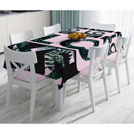 RealHomes Love Yaprak Detaylı Özel Tasarım Leke Tutmaz Masa Örtüsü 140 x 220 cm - Renkli Masa Örtüsü Fiyatı