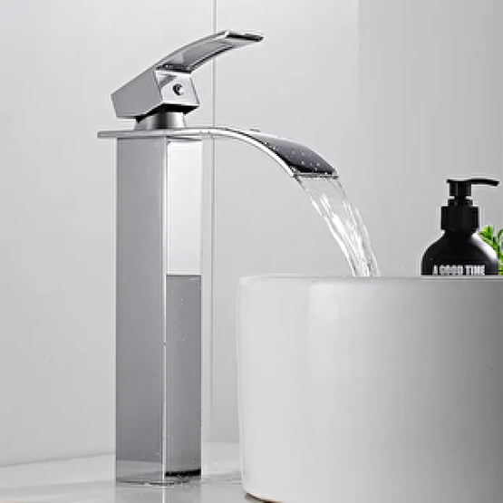 Rena Design Rena Krom Kare Çanak Lavabo Bataryası Oval Şelale Model Uzun/yüksek Gümüş Gri Lavabo Musluğu Çift Girişli Bataryalar Fiyatı