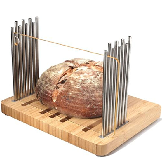 Resbywarm Bamboo Bread Slicer for Homemade Bread,Stainless Steel Slicing Guide for Bread, Adjustable Width, Foldable and Compact Cutting Guide, Bread Slicer for Sourdough Rounds, Bagels, Cake,Toast Yedek Parça ve Aksesuar Fiyatı